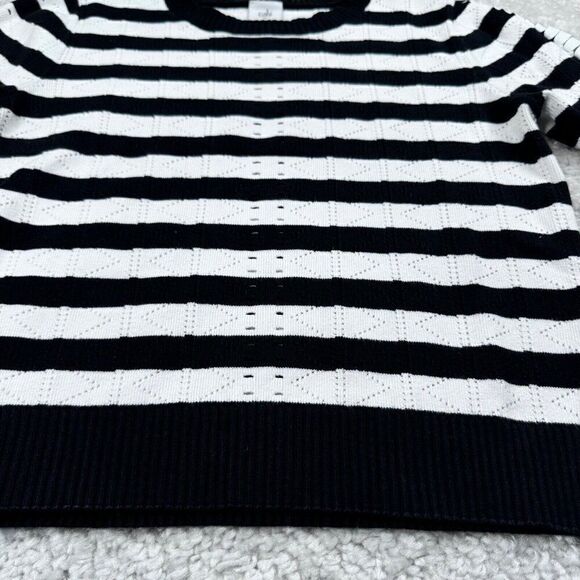 Cabi Runaway Pullover Striped Knit Short Sleeve Lace Up Sweater - Picture 6 of 8